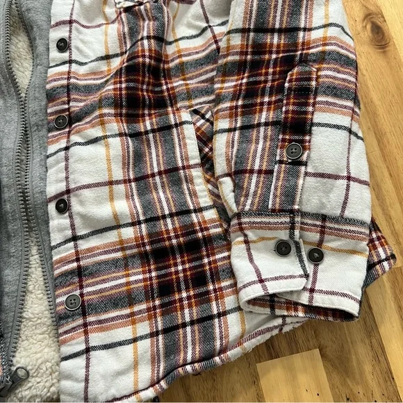 Natural Reflections Plaid Sherpa Lined Hooded Jacket Shacket L/G - Picture 2 of 10